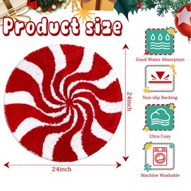 Christmas Bathroom Rugs, Cute Round Mat Tufted Carpet Non Slip,Candy Bath Mat Christmas Decor,Holiday Doormat Y2K Room Decor Red Rug,Soft Floor Carpet for Living Room Bedroom,24 Inch