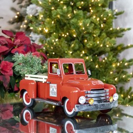 Zaer Ltd. Red Metal Christmas Pickup Truck Decoration (Medium 18" Long)