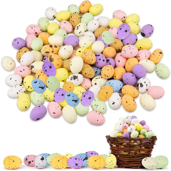 100pcs Mini Easter Eggs, Foam Bird Eggs Speckled Pastel Eggs