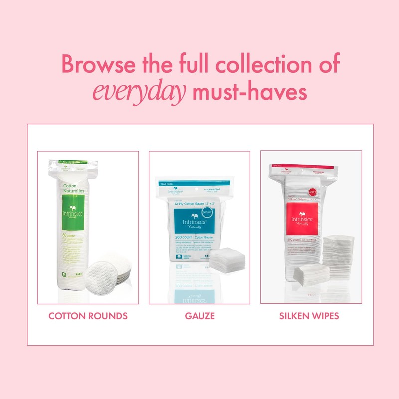 Intrinsics Petite Silken Wipes – 2"x2" 4-Ply Lint-Free Cotton Pads