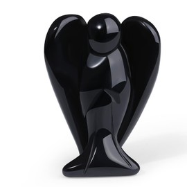 XIANNVXI Black Obsidian Crystal Angel Figurine Decor Guardian Angels Black Ornament Healing Crystal Gemstone Angel Statue for Cute Table Decoration Desk Decor 1.5"