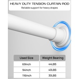 Tension Curtain Rod by EZFurni,2 Sets 42-123 Inches,Heavy Duty Tension Rods for Windows,No Drilling Adjustable Curtain Rod for Patio,Hold Up Blackout Curtains and Non Slip,White