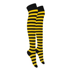 MOLLY MALOU Ladies Girls Women Over The Knee Stripe Socks Comfortable Cotton Rich UK Size 4-6.5 (Black Yellow)