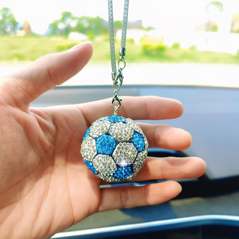 Bling Football Rear View Mirror Accessories, Cute Soccer Car Accessories