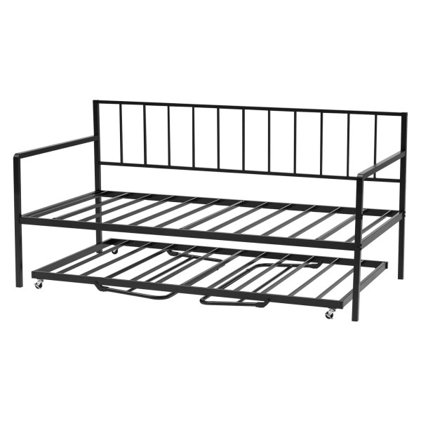 Twin Daybed Frame Height Adjustable DayBed w/ Trundle Charging Station