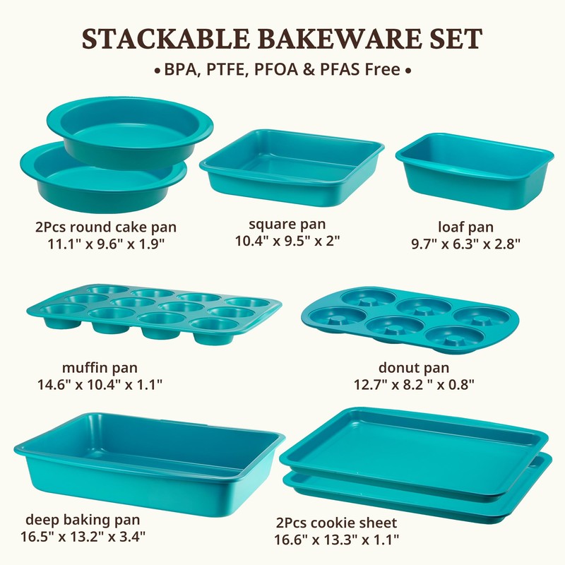 BRONYPRO Ceramic Baking Pans Set, 9-Piece Baking Sheet Set with