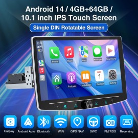 ESSGOO 10'' 4+64GB Apple Carplay Android 14 Car Stereo Radio Rotatable GPS Single 1 DIN