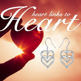 S925 Sterling Silver Heart Earrings Dangle Jewelry for Women Girlfriend, Sterling Silver, Cubic Zirconia