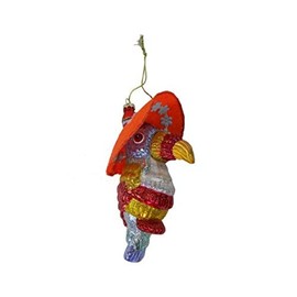 Hanging Blown Glass Red Parrot Bird in a Sombrero Tropical Christmas Ornament, Beach Themed Holiday Decoration, 5 1/2 Inch
