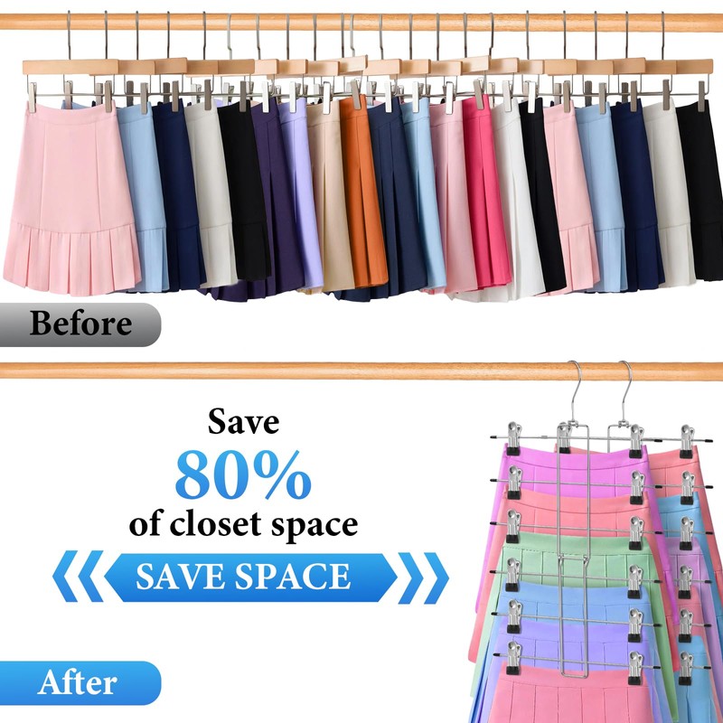 2 Pack Foldable 6-Layer Trouser Hangers Space Saving Metal Hangers