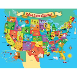 MasterPieces 60 Piece Educational Jigsaw Puzzle for Kids - USA Map State Shaped - 16.5"x12.75"