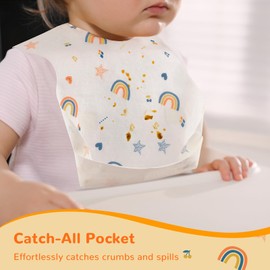 POIKSHARK Disposable Feeding Bibs for Boys and Girls, 45 Piece Disposable Baby Bibs with Pocket, for Travel or Resaurant, Absorbent and Leakproof (Rainbow)