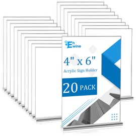 EHWINE Acrylic Sign Holder 4 x 6, 20 Pack Double-Sided Stand up Table Top Sign Holders, Clear Acrylic Picture Frame Menu Flyer Paper Holder Display Stand for Office Business Store Wedding Party