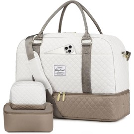 CAYINTOP Weekender Travel Duffle Bag for Women: Overnight Bags with Shoe Compartment Carry on duffel Bag for Airplanes with 2 PCS Toiletry Bags Weekend Yoga Gym Hospital Bag with Wet Pocket Khaki