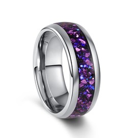Oaineyia Purple Amethyst Outer Space Galaxy Look Tungsten Carbide Ring, Matching Nebula Black Silver 8/4mm Wedding Band for Man Woman, Anniversary Birthday Christmas Gift (Silver Purple 4mm, 8)