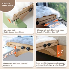 2-in-1 Cat Window Perch & Bed with Removable Plush Cushion - Rubberwood Window Sill Seat & Orthopedic Cat Bed for Cats Multi-Level Furniture with Durable Frame, Natural Wood Finish