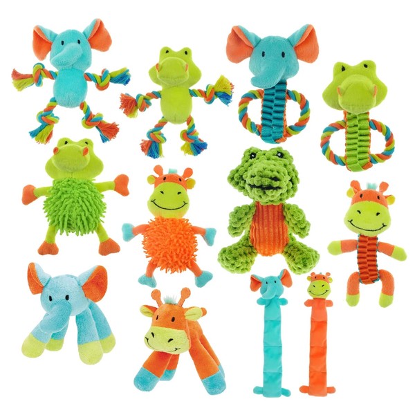 Small Dog Toys Cute Safari Pals Squeaker Plush or Rope