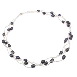 Treasure Bay Elegant Natural Freshwater Pearl Necklace Pearl Jewellery Necklace for Women Ladies and Girls (Black)