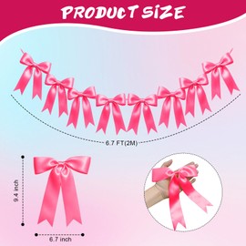 2 Strings of 16PCS Hot Pink Bow Garlands Banner Decoration,Pre-Strung Satin Ribbon Ornaments for Birthday,Bachelorette Party,Bridal Shower,Wedding,Engagement,Baby Shower,Graduation Decor,Anniversary