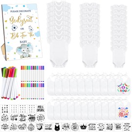 Panitay 100 Pcs Baby Bib Bodysuit Baby Shower Set Baby Shower Game Sign Baby Feeder Bib Newborn Bodysuit Fabric Marker(Elephant)