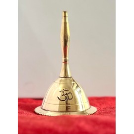 Indian Consigners Hand Bell Loud Brass Call Bells 3 Inches Altar Pendulam Use (Om Gold)
