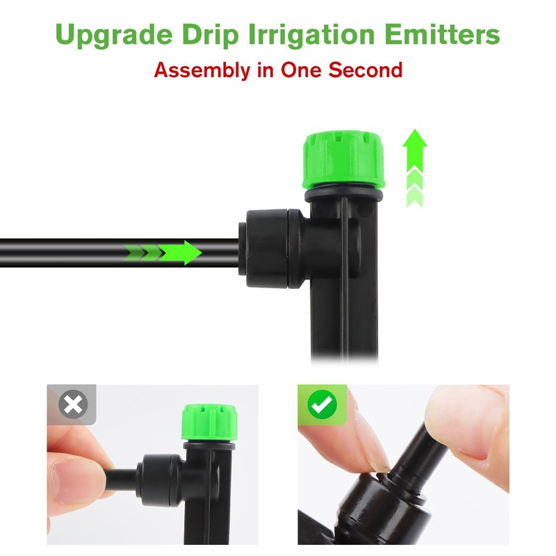 50PCS Drip Irrigation Emitters, Kalolary Adjustable 360 Degree Water Flow