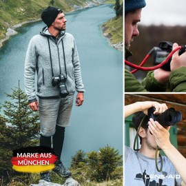 Lens-Aid Camera Strap in Rope Look, 100 cm: As Neck or Shoulder Strap for Carrying a Camera from Various Manufacturers, Red/Black with Ring