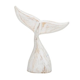 Posiwio Wooden Fin Wally Beige White Wiped Whale Fin Height 30 cm Decorative Beach House