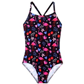 Traje de baño de una pieza para niñas, de verano UPF 50+, de secado rápido, para playa, con correa cruzada, 2 a 10 años, Flamenco, 9-10 Años