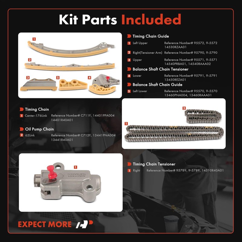 A-Premium 8PCS Engine Timing Chain Kit W/Tensioner & Guide Compatible