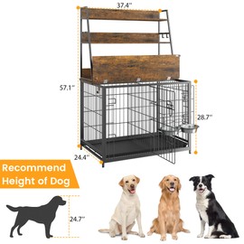 GAOMON Dog Crate, 57 Inch Dog Kennel with Storage Shelves and Removable Tray, Indoor Dog House with 2 Doors and 2 Adjustable Bowls, Brown