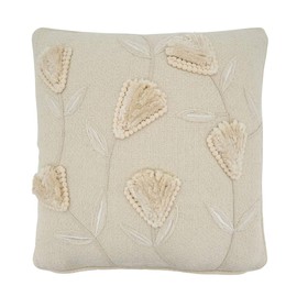 Fennco Styles Delicate Flower Applique Cotton Decorative Throw Pillow Cover 18 x 18 Inch - Ivory Accent Cushion Case for Home, Couch, Living Room and Everyday Décor