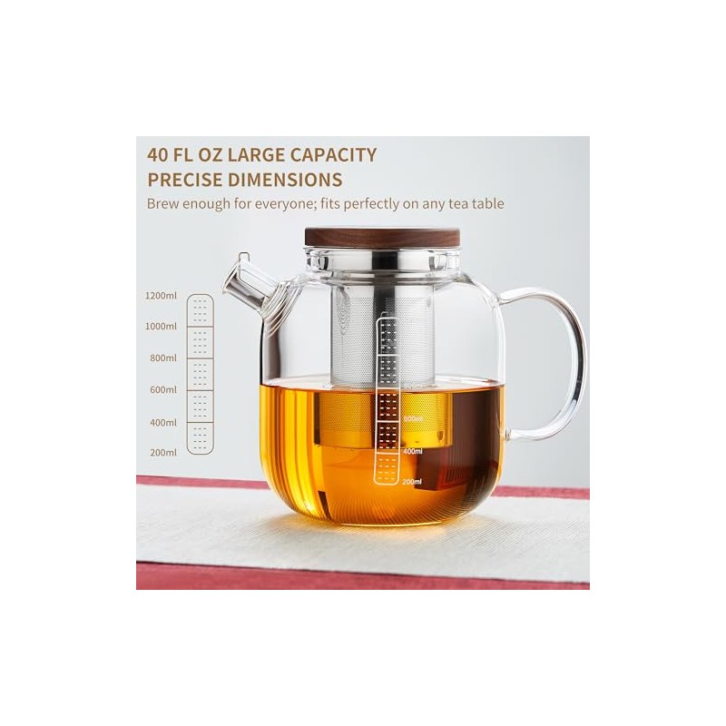 Tetera de vidrio con infusor y tapa, tetera de vidrio