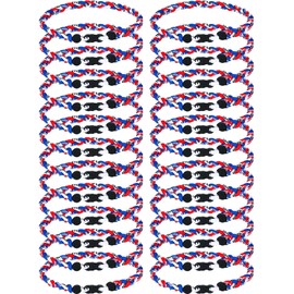 MTLEE 24 Pcs Baseball Necklaces Bulk, 3 Braided Rope Tornado Baseball Necklace, Assorted Colors Braided Baseball Rope Necklace for Baseball Sports Team (Patriotic Color,18 Inch)