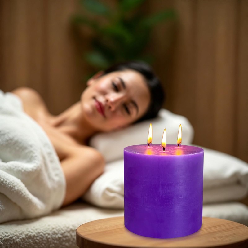Extra Large 3 Wick Purple Pillar Candle, 6" x 6",