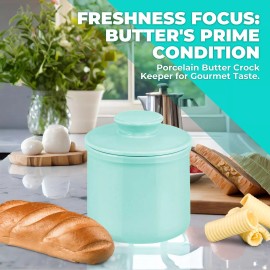 CE Compass Porcelain Butter Crock Butter Keeper, French Butter Dish with Lid (Blue)