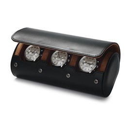 PU Leather 3 Slots Watch Roll Travel Case, Watch Box for Men and Women, Portable Watch Roll Retro Round Watch Organiser Box with Removable Cushions, Fixed Compartments for Storage, Travel, Display,