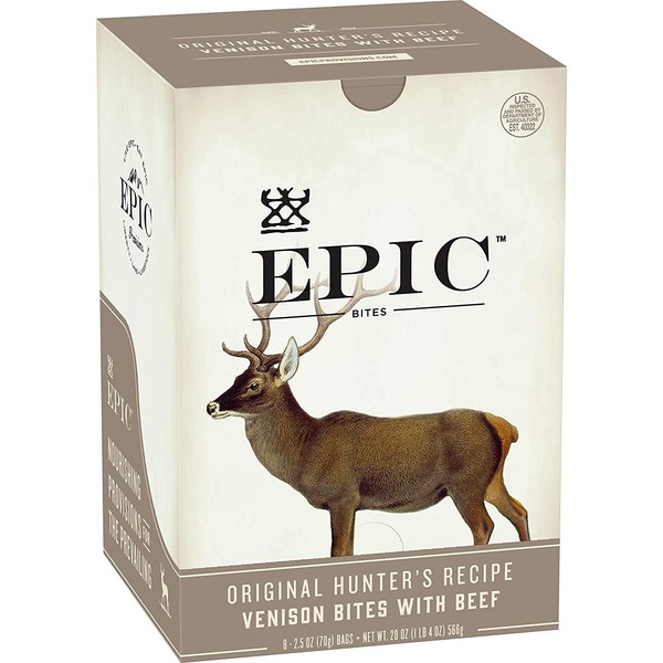 EPIC Venison & Beef Bites Keto Friendly, Whole30, 8 ct, 2.5 oz Pouches