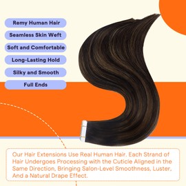Full Shine Hair Extensions Tape in Hair Color 2 Fading to 8 Highlight 2 Darkest Brown Balayage Tape Real Human Hair 20 Inch Remy Tape Ins Extensions 50G 20Pcs Hair Extensions Add Length