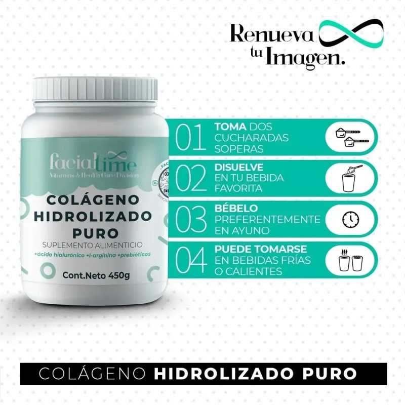 Kit 6 Colágeno Hidrolizado Puro + Ácido Hialurónico 450gr Cu