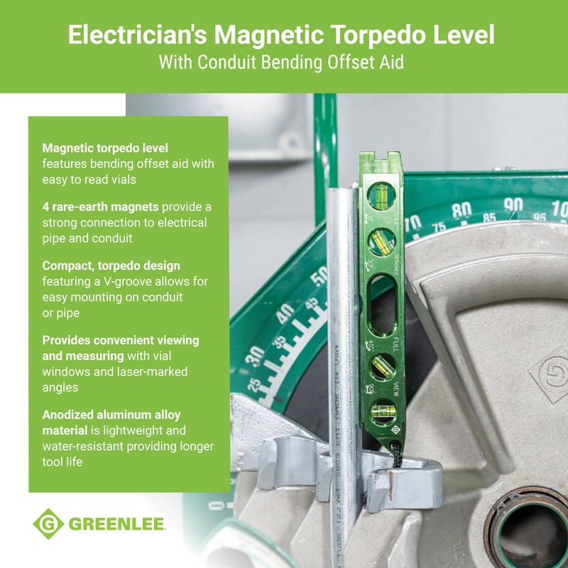Greenlee L107 Electrician's Magnetic Torpedo Level with Conduit Bending Offset
