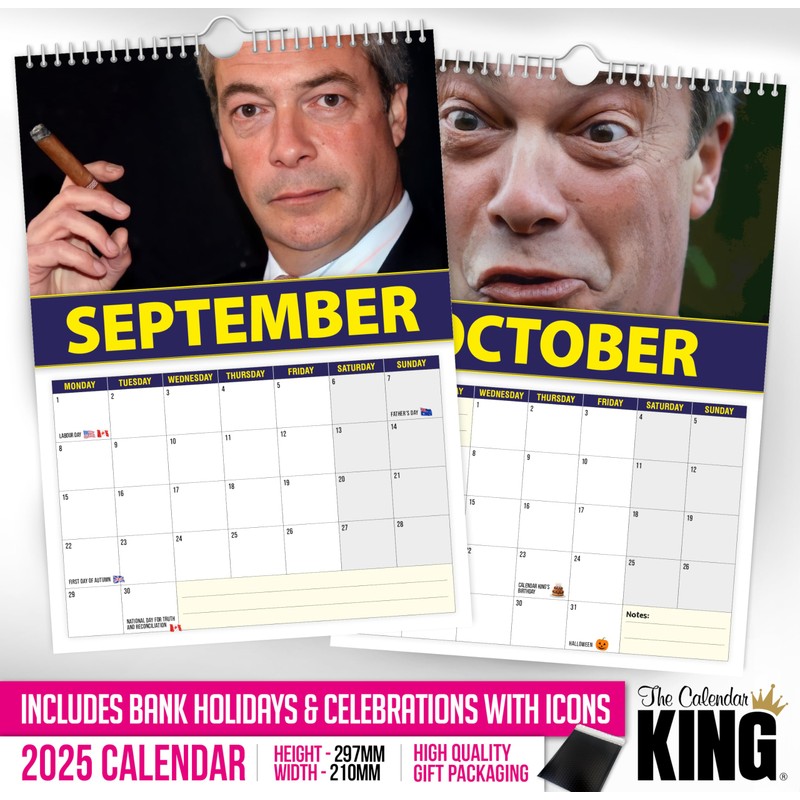 The Calendar King - Nigel Farage - 2025 Wall Calendar