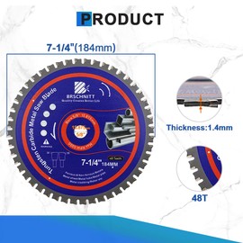 7-1/4" Metal Cutting Circular Saw Blade - BRSCHNITT 1pcs Tungsten Carbide Tipped TCT Saw Blades for Steel, Nickel, Titanium, Ferrous Metals, Steel Pipe（48T Arbor:5/8"）