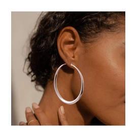 MBW Sterling Silver Earrings for Women, Dainty 925 Silver Hoop Earrings for Sensitive Ears Big Boho Oval Large Chunky Thick Hoops Earring Trendy Waterproof Jewelry Gifts for Women 60mm
