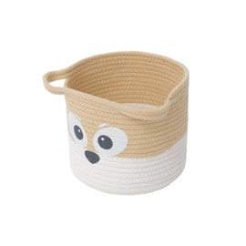 GYASVWU Braided Round Storage Basket, Decorative Basket with Handle, Small, Braided Shelf Basket, Knitting Basket, White, Basket Organiser, Baskets for Shelf/Children/Gift (White + Beige)