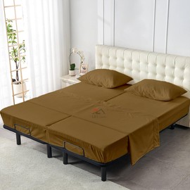 ARlinen Juego de sábanas de 4 Piezas, 400 Hilos de hasta 10 Pulgadas de Profundidad, sábana Bajera Ajustable de algodón Suave y Liso, Art Deco, Gris Pardo (Taupe Solid), Split-Queen, 1