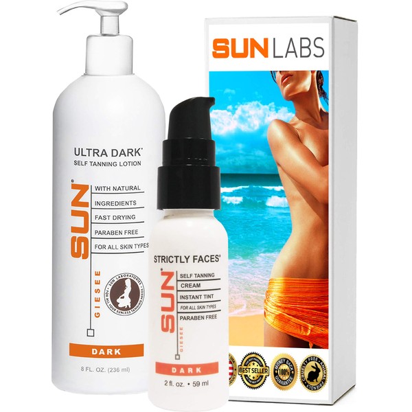 Dark Self Tanner Face & Body - Natural Sunless Tanning Lotion 8 oz Body | 2 oz Face for Bronzing and Golden Tan - Sunless Bronzer (Packaging May Very)