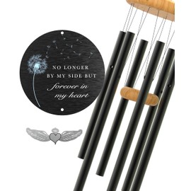 Campanas de viento conmemorativas para la pérdida de un ser querido, campanillas de viento de condolencias, campanillas de viento conmemorativas, tamaño grande de 26 pulgadas, color negro, campanillas de viento de duelo al aire última intervensión, regal