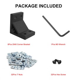 SeekLiny 8Pcs 2040 Corner Brackets Set with 32Pcs M5 T Slot Nuts, 32Pcs M5x12mm Hex Socket Cap Screw and 1Pcs M3 Wrench for 2040 Series Aluminum Extrusion Profile