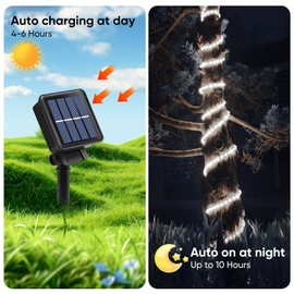 Ariceleo Solar String Lights with PVC Tube, 1 Pack, 33 Ft, 100 LED, Cool White, 8 Modes, Durability, Waterproof, for Outdoor Use, Ideal for Garden, Patio, Yard, Wedding